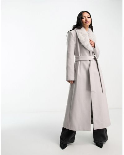 Mango Faux Fur Trim Tailored Coat - White