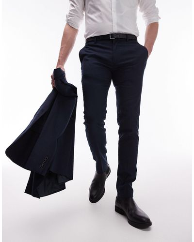 TOPMAN Pantaloni da abito super skinny elasticizzati testurizzati - Blu