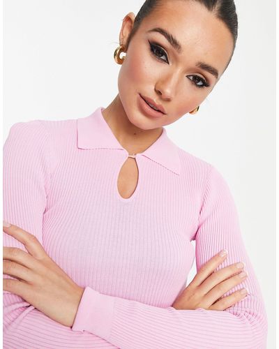 SELECTED Femme Knitted Polo Top - Pink