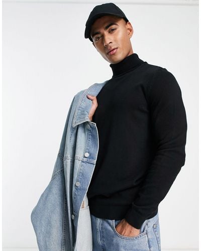 New Look Slim Fit Knitted Roll Neck Sweater - Blue
