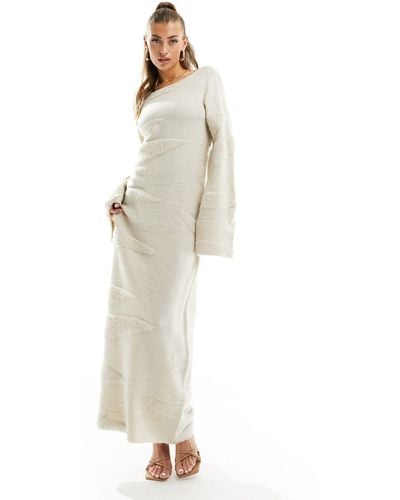 NA-KD Robe longue en maille jacquard - beige texturé - Blanc
