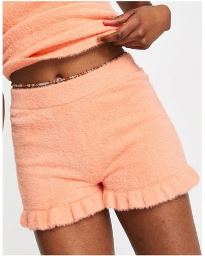 ASOS Lounge Mix & Match Knitted Fluffy Shorts - Orange