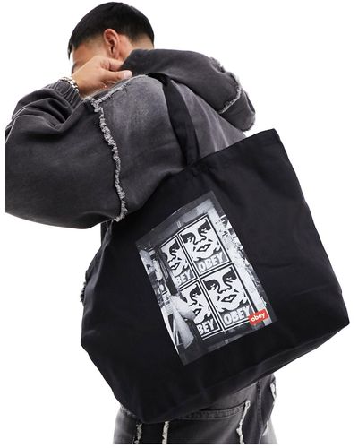 Obey Icon - borsa shopping nera con stampa fotografica - Nero