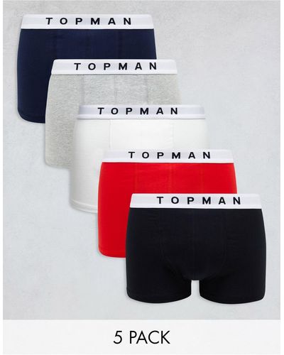 TOPMAN Confezione da 5 boxer aderenti colori nero, grigio mélange, blu navy, bianco e rosso