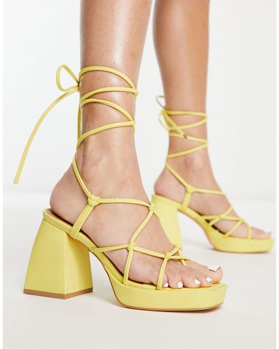 Urban Revivo Tie Up Block Heeled Sandals - Yellow