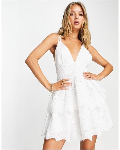 TOPSHOP Strappy Babydoll Tiered Broderie Mini Dress - White
