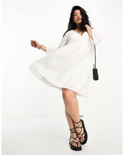 Vero Moda Broderie Mini Dress With Flutter Sleeve Detail - White