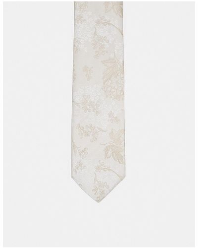 ASOS Cravate fine à motif fleuri - crème - Blanc