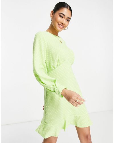 Closet Textured Dobby Spot Mini Dress - Green