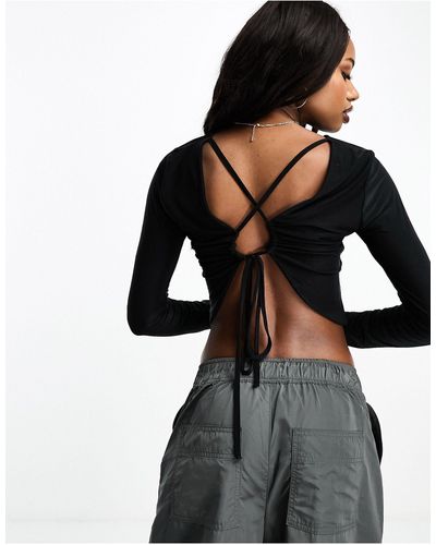 I Saw It First Open Back Top With Tie Detail - Black