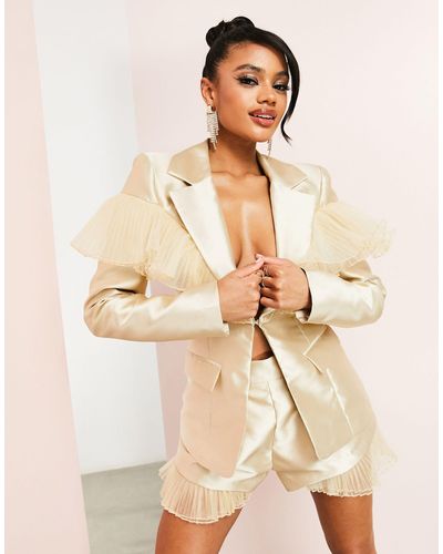 ASOS Suit Blazer With Tulle Detail - Natural