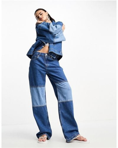 ASOS – weite boyfriend-jeans im en patchwork-design, kombiteil - Blau