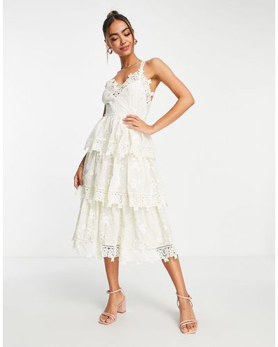 Just Me Cami Lace Tiered Midi Dress - Natural
