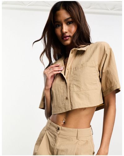 Pieces Exclusive Cropped Cargo Shirt Co-ord - Brown