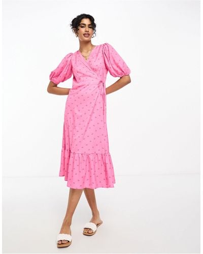 Y.A.S Midi Wrap Dress - Pink