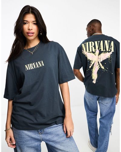 ASOS Unisex License Oversized T-shirt With Nirvana Prints - Blue