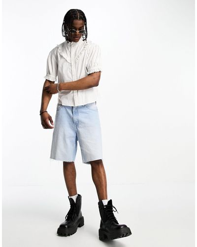 Collusion Short Sleeve Frill Shirt - White