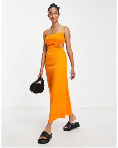 & Other Stories Midi Cami Dress With Cut Out Sides - Orange