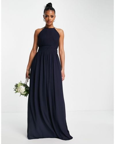 TFNC London Bridesmaid Chiffon Maxi Dress With Pleated Front - Blue