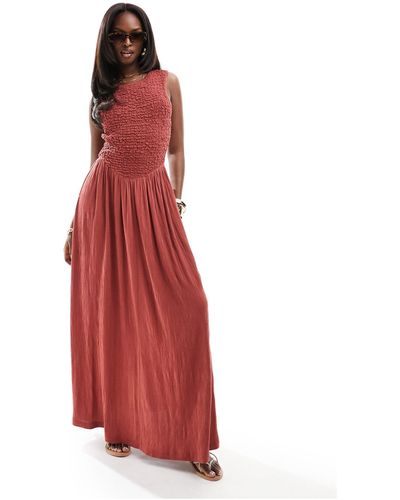 ASOS Crinkle Shirred Bodice Maxi Dress With Open Back