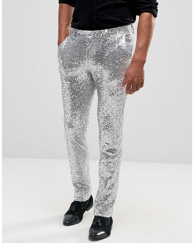 ASOS Skinny Smart Pants In All Over Sequin Silver - Metallic