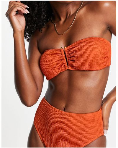 4th & Reckless Crinkle U Ring Bandeau Bikini Top - Orange