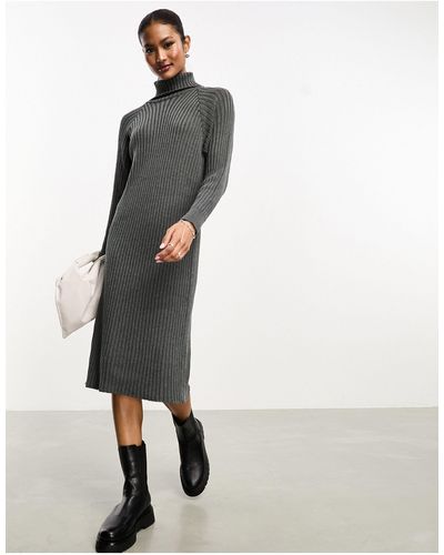 Y.A.S Ribbed Roll Neck Sweater Midi Dress - White