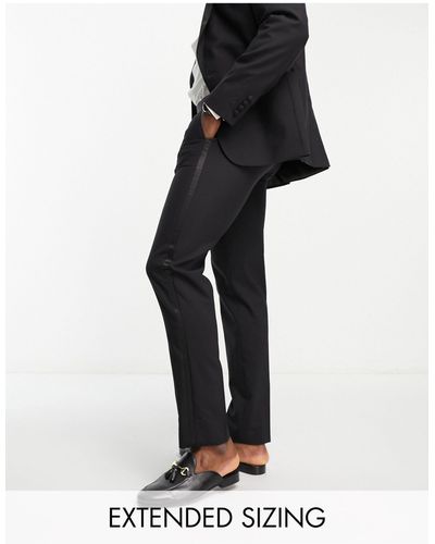 Noak 'verona' Wool-rich Slim Tuxedo Suit Pants With Satin Side Stripe - Black