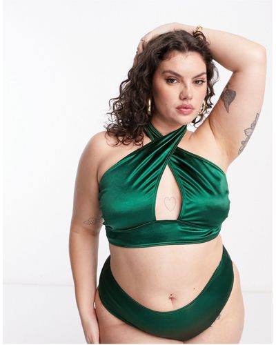 South Beach Esclusiva - top bikini allacciato al collo avvolgente smeraldo lucido - Verde