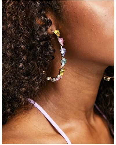 River Island Rainbow Crystal Embellished Hoop Earrings - Brown