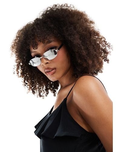 Pieces Oval Sunglasses With Reflective Mirror Lens - Black