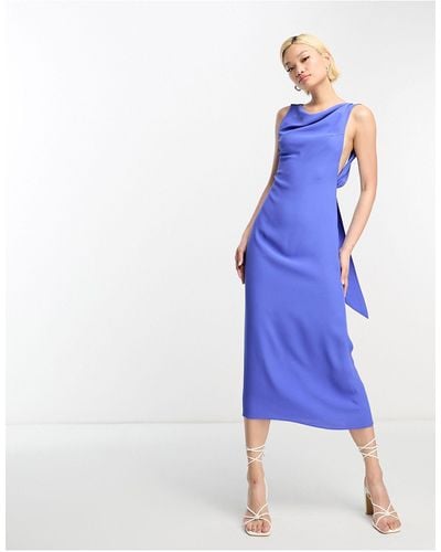 ASOS Sleeveless Cowl Neck Viscose Midaxi Dress With Tie Back Detail - Blue