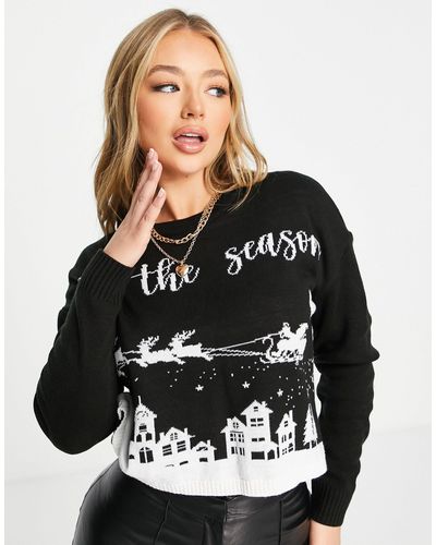 Missguided Kersttrui Met 'tis The Season' Print - Zwart