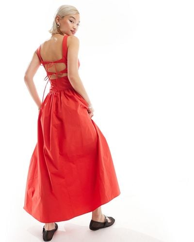 Glamorous Drop Waist Square Neck Full Skirt Maxi Dress - Red