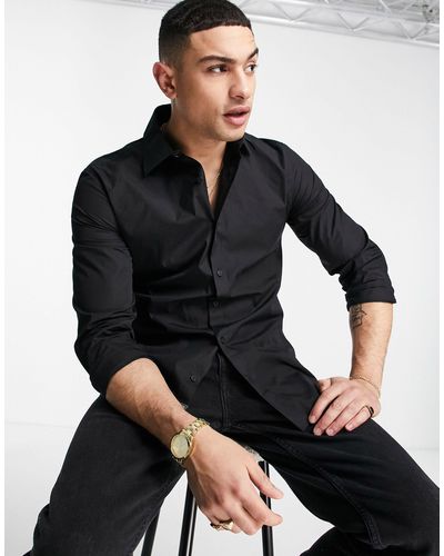 Pull&Bear Net Poplin Overhemd - Zwart