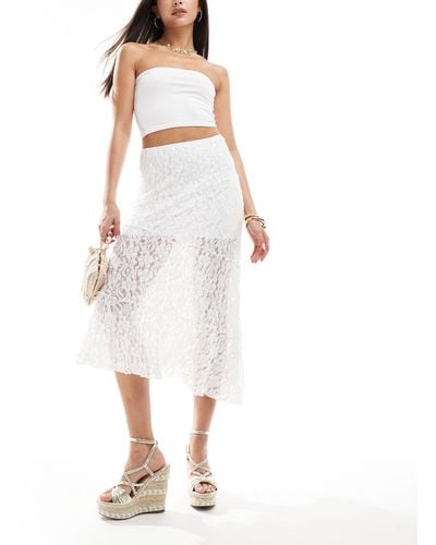 Bershka Lace Midi Skirt - White