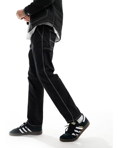 Only & Sons Edge - pantalon droit style charpentier à coutures contrastantes - Noir