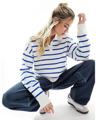 Mango Collar Stripe Sweater - Blue