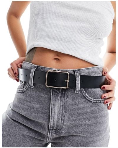 ASOS Leather Square Buckle Low Waist Belt - Gray