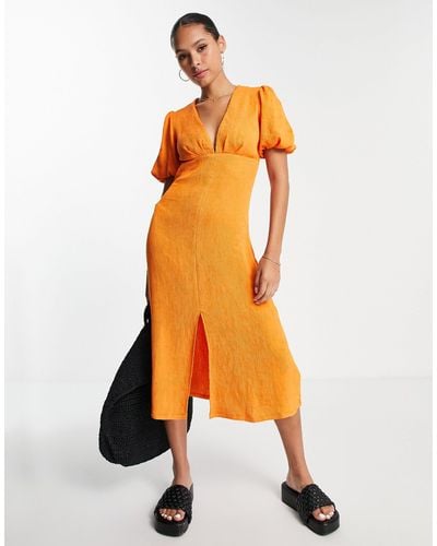 NA-KD X Femmeblk - Midi-jurk Met Pofmouwen - Oranje