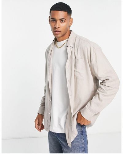 New Look Oversized Long Sleeve Linen Mix Shirt - Natural