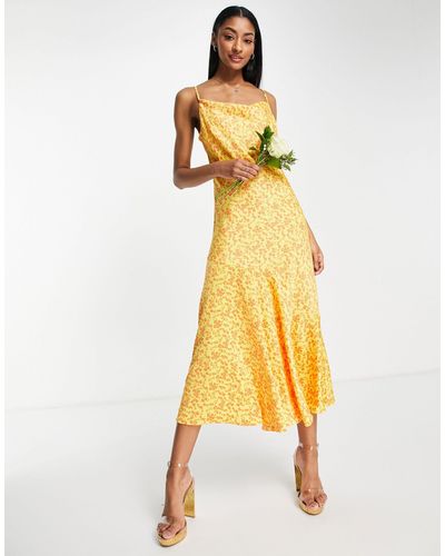Y.A.S Vestito midi da damigella stile sottoveste con scollo ad anello, colore a fiori - Arancione