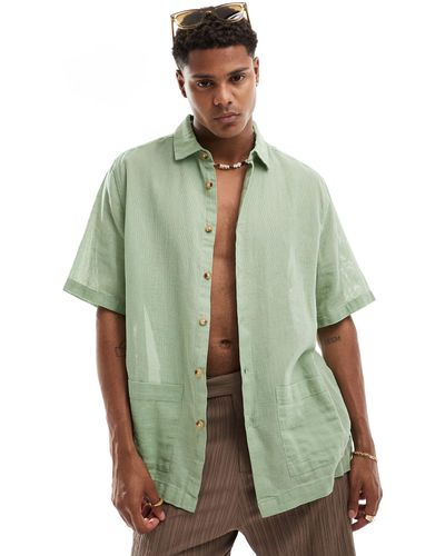 ASOS Relaxed Textured Shirt With Patch Pockets - Green