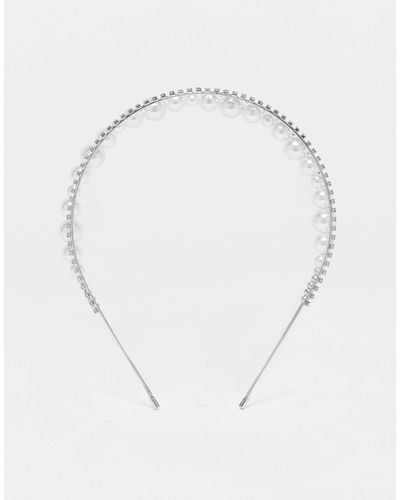 True Decadence Embellished Triple Row Headband With Faux Pearls And Crystal - Metallic