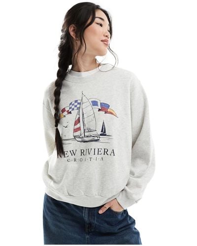 Hollister New Riviera Printed Sweatshirt - Grey