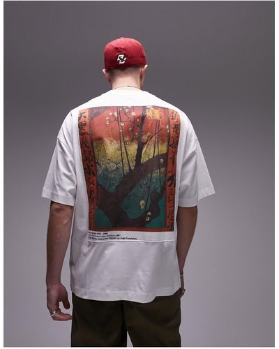 TOPMAN Camiseta blanca extragrande con estampado "flowering plum orchard" en colaboración con van gogh museum - Blanco