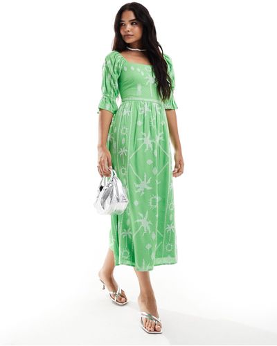 Never Fully Dressed Belle Embroidered Maxi Dress - Green