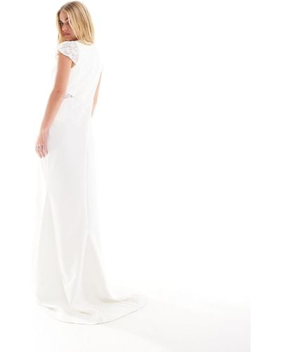 Y.A.S Bridal Cap Sleeve Lace Maxi Dress With Train - White