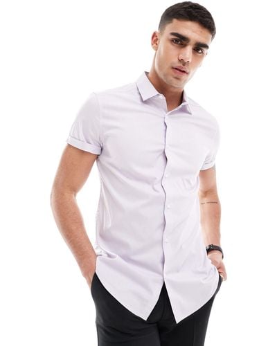 ASOS Stretch Slim Fit Work Shirt With Rolled Sleeves - White