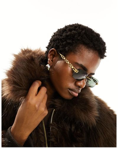 ASOS Rimless 90s Sunglasses With Chain Temple - Brown